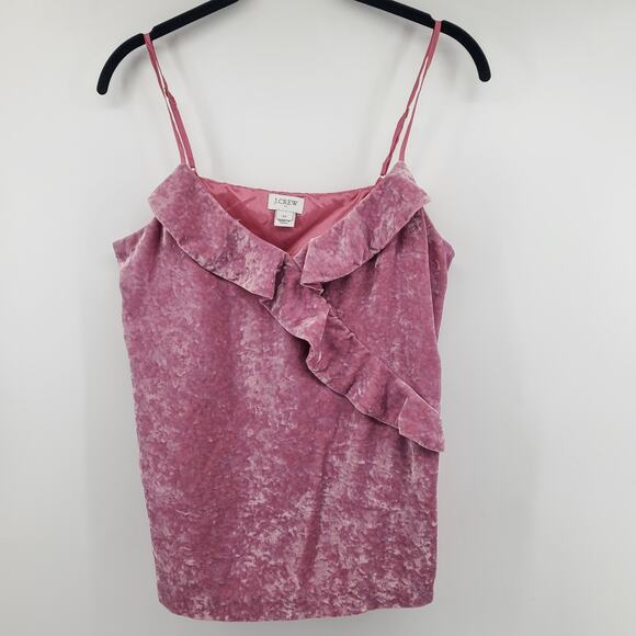 J.Crew Y2K FairyCore Pink Crushed Velvet Tank Ruffles Adjustable Strap Crop XS - Picture 1 of 10